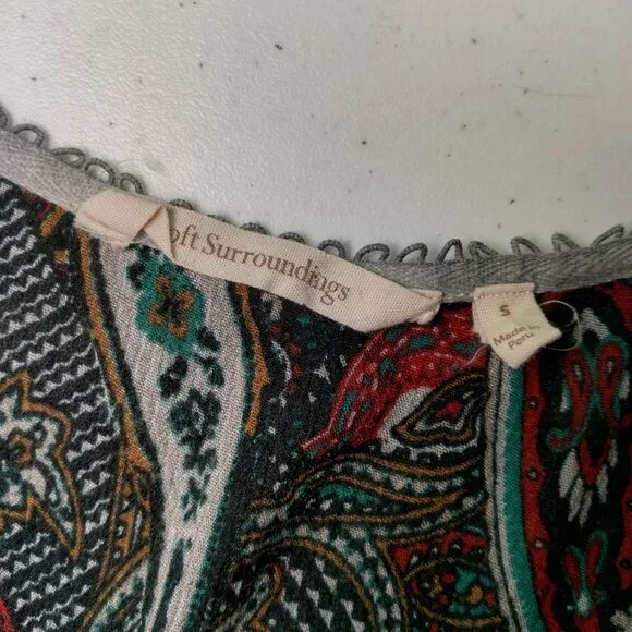 Soft Surroundings Tunic Top Shirt Women Small Gray Paisley Embroidered Lace Trim - Picture 8 of 16